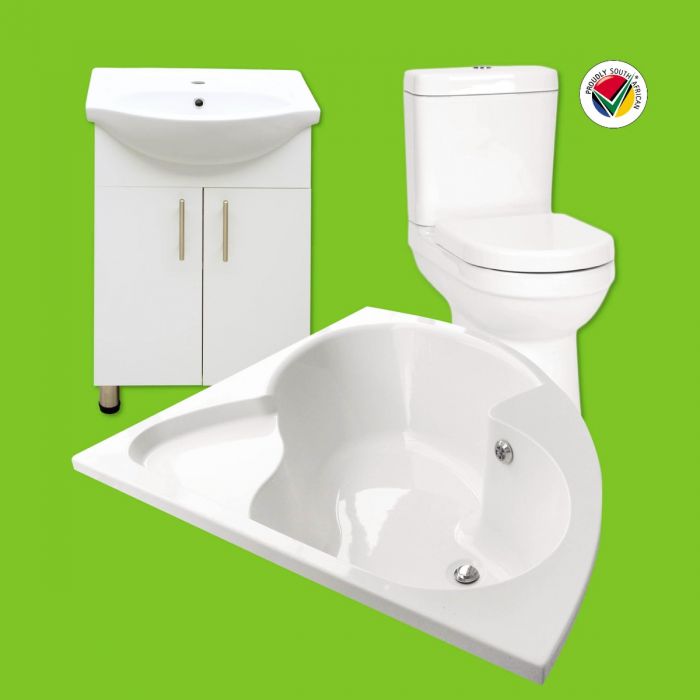 Shortland Top Flush, Cabinet Set and Thena Corner Bath Bathroom Combo